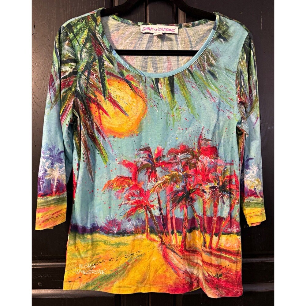 Leoma Lovegrove Multicolor Graphic Print Scoop Neck 3/4 Sleeve Pullover Top S